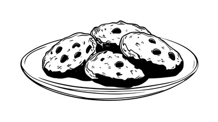 Group of oatmeal cookies placed together on a round dessert plate, food illustration vector