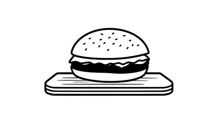 Fototapeta premium Single chicken sandwich on a round plate, centered, food illustration vector