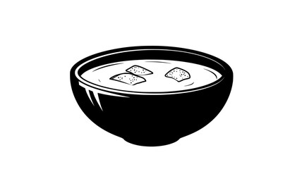 Soup in a dish with submerged ingredients, slightly stirred, food illustration vector