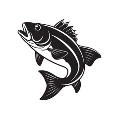 Bass fish silhouette vector, black and white silhouette, vector and illustration 