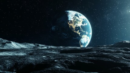 Beautiful Earth View from the Moon's Surface