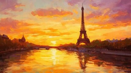 Sunset Reflection of the Eiffel Tower in Paris