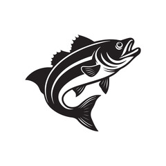 Bass fish silhouette vector, black and white silhouette, vector and illustration 
