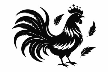 rooster silhouettes in various poses, elegant and stylized, minimalistic black and white vector art, flowing feathers with smooth curves, high contrast design, bold shapes, clean lines, isolated 