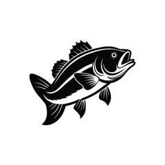 Bass fish fish silhouette vector, black and white silhouette, vector and illustration 