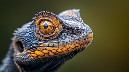  A tight shot of a lizard's eye against a softly blurred green background