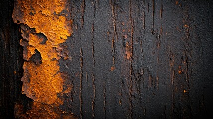 Obraz premium A tight shot of weathered metal, revealing yellow paint chips peeling from its edge