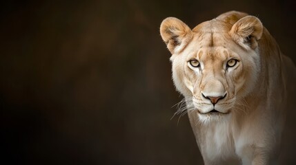 Obraz premium A tight shot of a lion against a black backdrop, its face subtly blurred