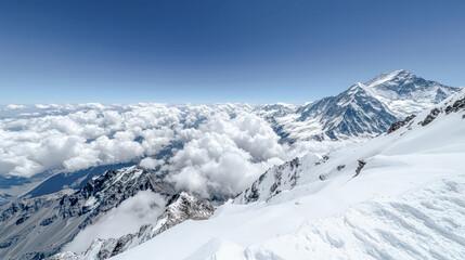 Majestic Winter Mountain Peaks A Stunning Snow-Covered Landscape, Showcasing the Beauty of Nature's Towering Giants A Serene View of Snow-Capped Summits in Winter's Embrace