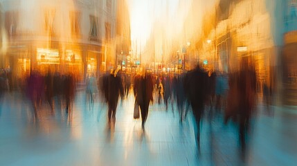 Abstract Urban Motion: Blurry Crowd in City Lights