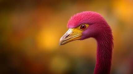  A tight shot of a red-headed bird with an elongated neck against a softly blurred backdrop