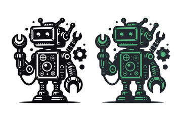 Robot silhouette vector illustrations