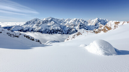 Obraz premium Majestic Winter Mountain Peaks A Stunning Snow-Covered Landscape, Showcasing the Beauty of Nature's Towering Giants A Serene View of Snow-Capped Summits in Winter's Embrace