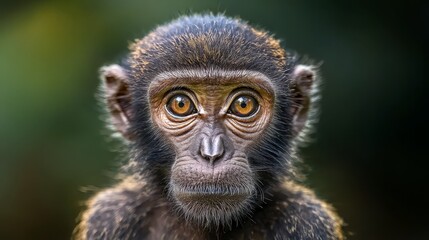 Obraz premium A monkey's intense face in focus against a blurred background