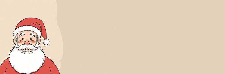 Panorama Portrait of Santa Claus on Beige Background with Copy Space for Text