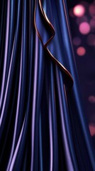 Elegant purple silk fabric with golden ribbon in abstract studio lighting concept of luxury design