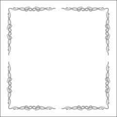 Elegant black and white ornamental frame, decorative border, corners for greeting cards, banners, business cards, invitations, menus. Isolated vector illustration.	
