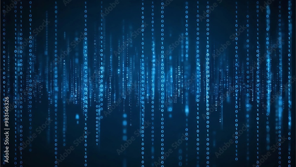 Wall mural a backdrop of binary code with glowing blue lights, evoking a futuristic digital environment, genera