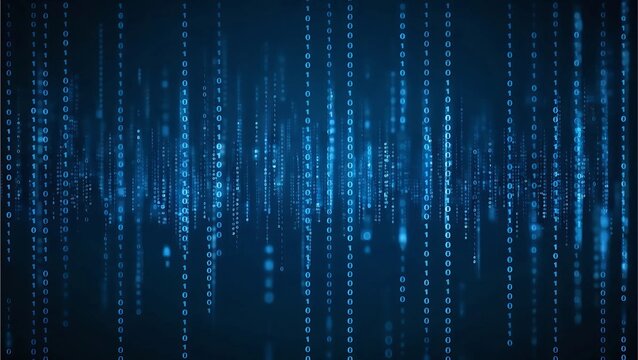 A backdrop of binary code with glowing blue lights, evoking a futuristic digital environment, Generative AI.