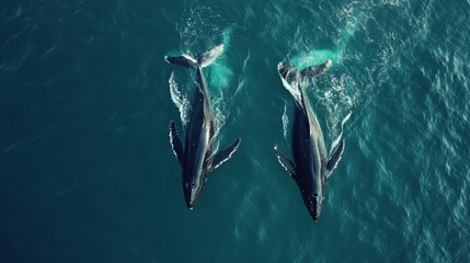 Fototapeta premium killer whales swimming in the ocean view from above