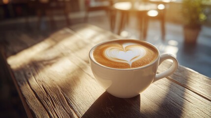 Delicious Heart-Shaped Latte Art in a Cozy Café Setting