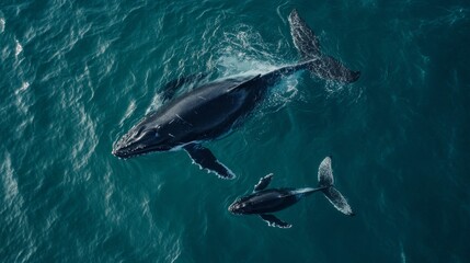 Fototapeta premium killer whales swimming in the ocean view from above
