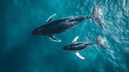 Fototapeta premium killer whales swimming in the ocean view from above