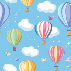 Poster Seamless pattern with brightly colored hot air balloons