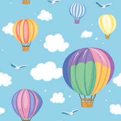 Obraz premium Seamless pattern with brightly colored hot air balloons