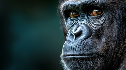 Obraz premium A tight shot of a monkey's focused face against a softly blurred backdrop