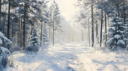 Obraz premium winter forest background with snow