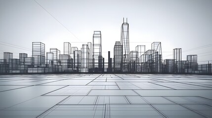 Wireframe Cityscape Architecture Design