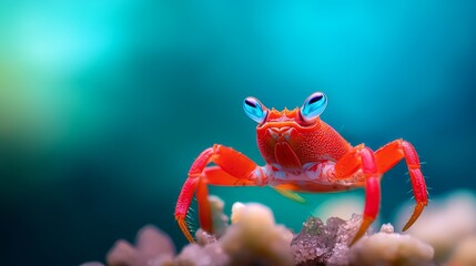 its back legs bear blue eyes; corals occupy the foreground, background softly blurred