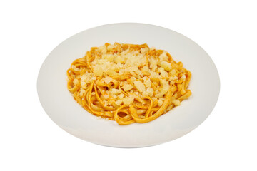 Pasta topped with hard parmesan goat cheese 