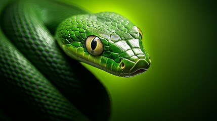 its yellow eye stands out against the surrounding green background