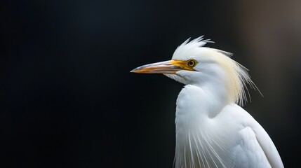 Fototapeta premium yellow beak, long white feathers on its head