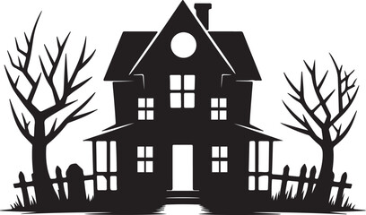 Haunted house silhouette vector style with white background