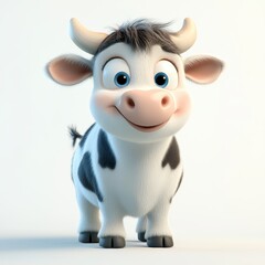 A cute, stylized cow with smooth, rounded shapes and a sleek, modern 3D aesthetic. 