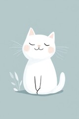 Obraz premium A white cat sits on the ground with closed eyes before a plant
