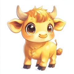 Obraz premium A super cute, Kawaii-style cow with large, sparkling eyes, tiny limbs, and a round, chibi-like body. with an exaggerated, adorable smile 