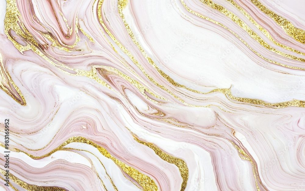 Wall mural Elegant abstract marbled design featuring soft pink tones with glimmers of gold, perfect for backgrounds or art projects