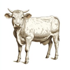 Fototapeta premium Illustration of a classic, fairy-tale cow in the style of vintage French fairy tale