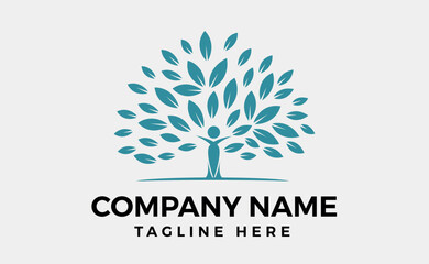Vector tree man logo, human ecology tree logo. human tree logo on white background, editable atr.