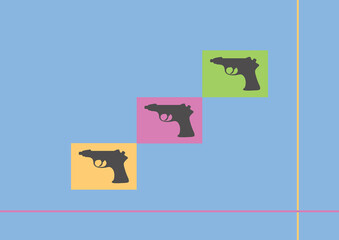 Colorful Pop Art Pistol Icons on Abstract Geometric Background