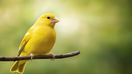 Obraz premium A yellow bird on a branch against a green and yellow boke with a blurry effect