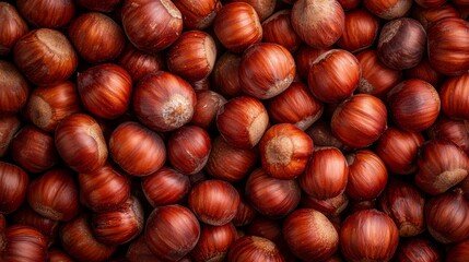 Obraz premium A tight shot of chestnuts, halved and stacked atop one another