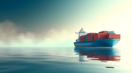 A 3D  rendering cargo ship sailing on the sea, filled with containers, clean background