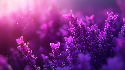 Fototapeta premium A tight shot of multiple purple blooms against a backdrop of sunlit sky, with a softly blurred background