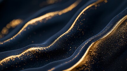  A detailed view of a blue-gold fabric, edged with golden sparks