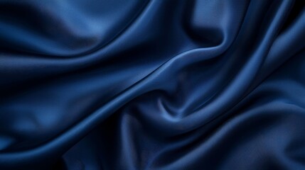 Fototapeta premium A tight shot of dark blue fabric, textured with a satin-like material, resembling a smooth, luxurious cloth